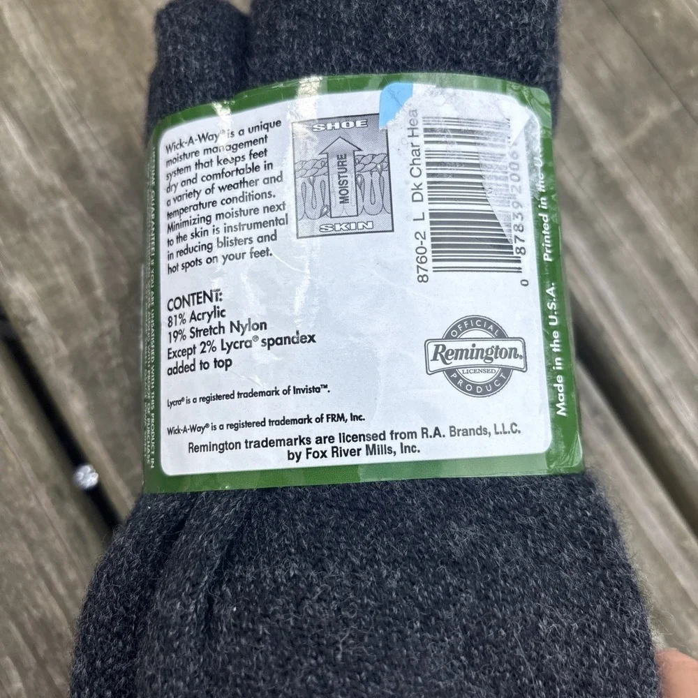 Vintage 2 Pair Socks Remington Upland Heather Charcoal L Made in USA 90's NWT